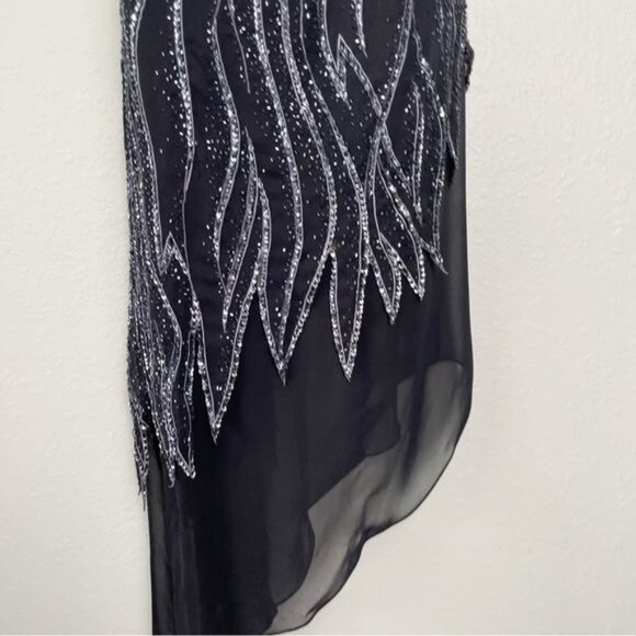 Alyce Designs vintage 80s sequin black asymmetrical sleeveless midi dress gown - Picture 6 of 14